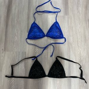 NWOT shein blue & black medium sequin bikini tops